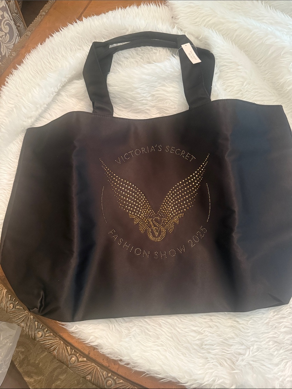 Victoria's Secret Black Tote with Gold Wing Logo Studs